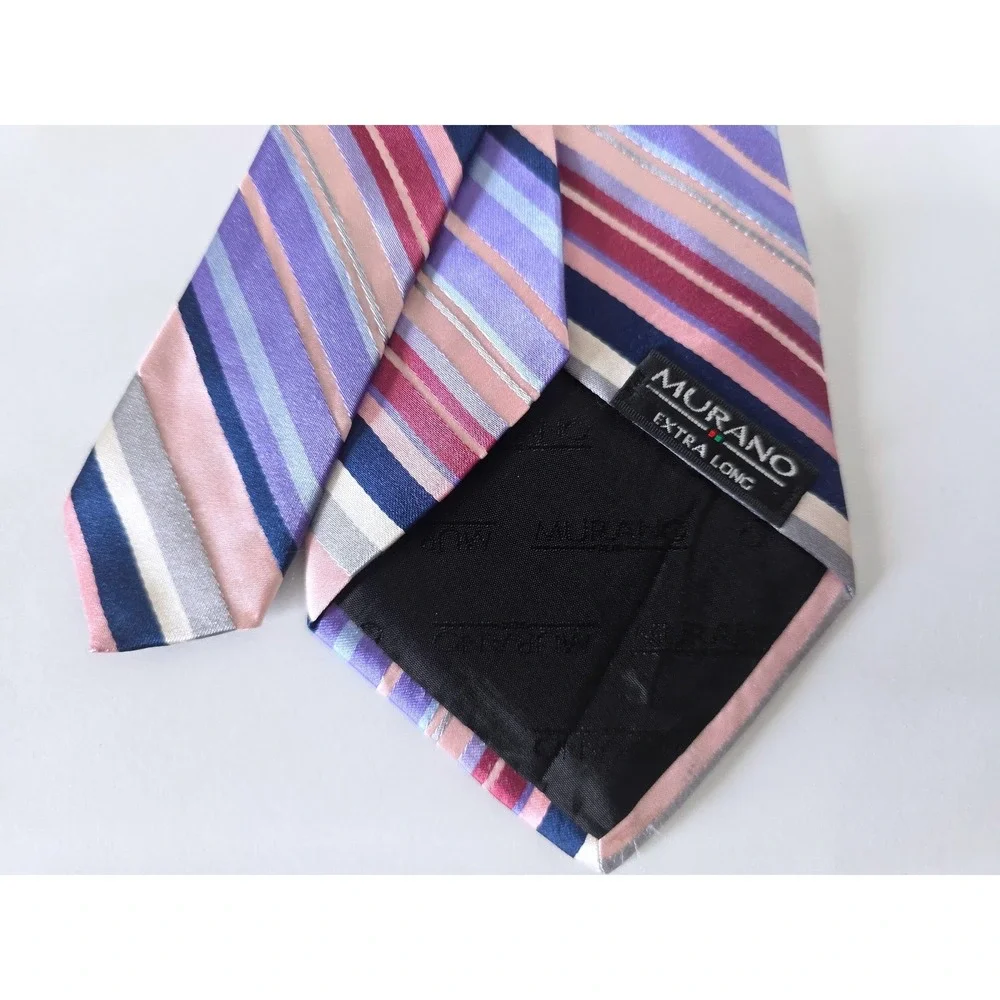 Murano‎ Extra Long Silk Tie Purple Blue Pink Striped Diagonal Business Formal